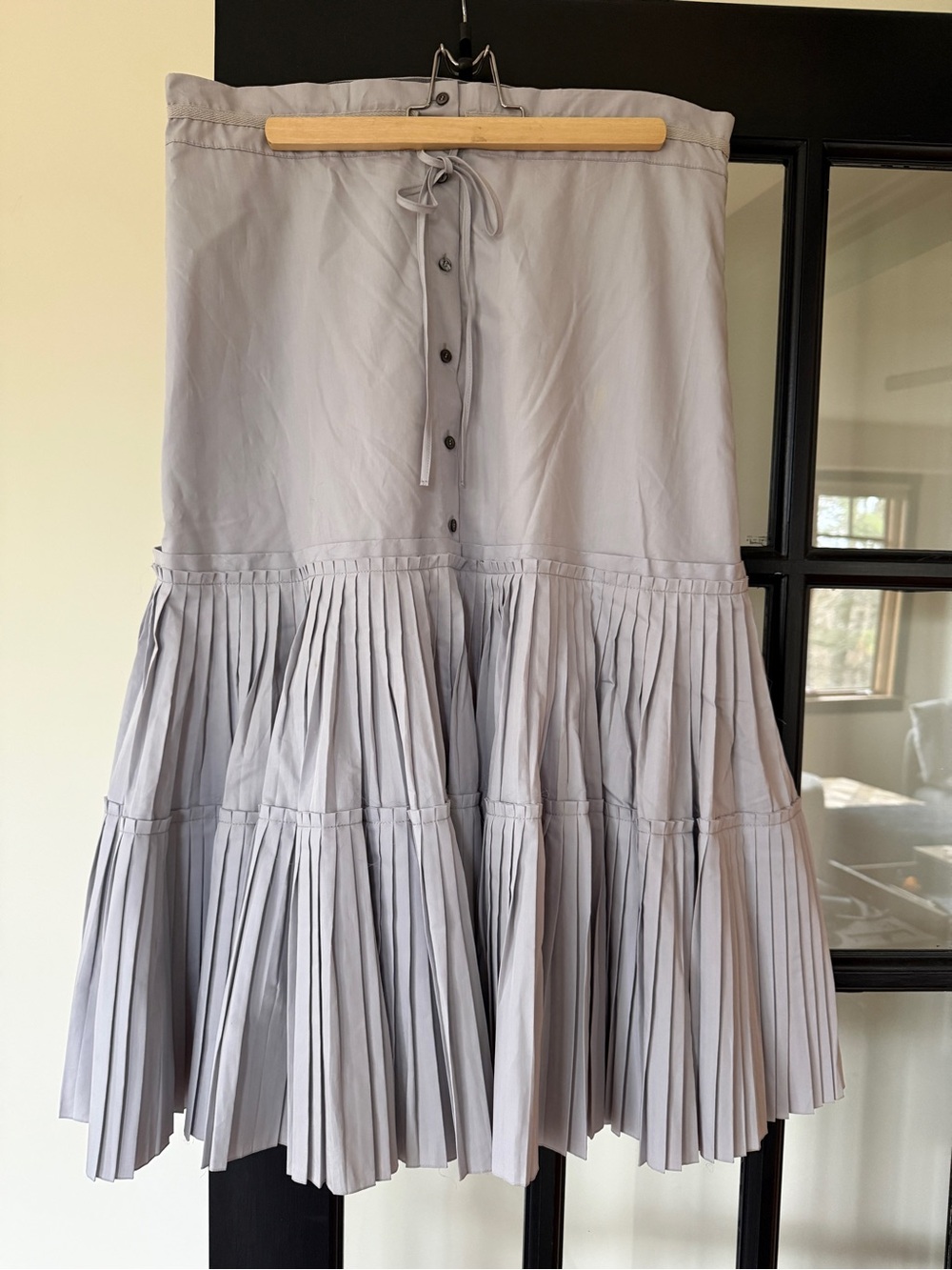 Brock Collection x Barney’s Light Blue Tiered Pleated Midi Skirt with Waist Tie